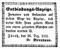 Entbindungsanzeige Fürther Tagblatt 27.12.1855