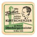 Bierdeckelwerbung für Kurt Scherzer als OB-Kandidat, 1970