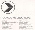 Briefkopf der Flachglas AG von 1971. Das Logo symbolisiert zwei zusammenlaufende Glasscheiben (Fusion von DETAG und DELOG)