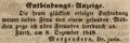 Zeitungsanzeige von Dr. <a class="mw-selflink selflink">Morgenstern</a>, Dezember 1848