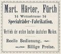 Werbeanzeige "Specialräder-Fabrikation" Mart. Härter, Juli 1898