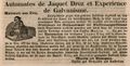 Ankündigung, dass während der Kirchweih die Automaten von Jaquet Droz ausgestellt werden, 1847