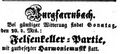Zeitungsannonce für eine Veranstaltung im <a class="mw-selflink selflink">Felsenkeller</a>, Juli 1851