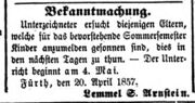Lemmel Arnstein Fürther Tagblatt 22.4.1857.jpg