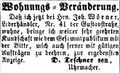 Wohnungsveränderung des Uhrmachers <!--LINK'" 0:20--> sen., Oktober 1871