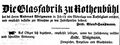 Zeitungsannonce des Zinngießers und Porzellan- und Glashändlers <a class="mw-selflink selflink">Johann Andreas Weigmann</a>, August 1855