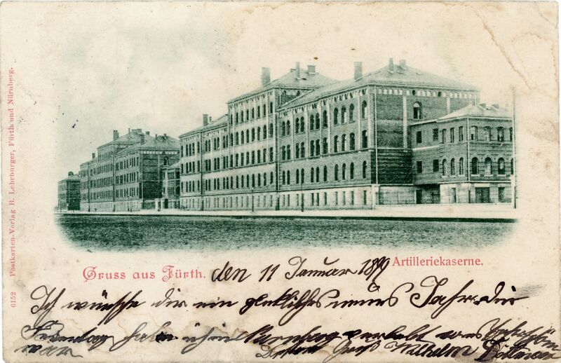 Datei:AK Artilleriekaserne gel 1899.jpg