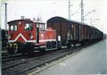 1991: Rangierarbeiten mit Rangierlok Köf 3 BR 335 am Bahnhof Vach
