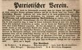 Zeitungsanzeige des patriotischen Vereins, August 1848