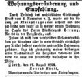 Anzeige Wohnungsveränderung Kleinpfragner Knott, Fürther Tagblatt  18.8.1852