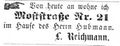 Wohnungsanzeige des , August 1868