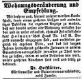 Zeitungsanzeige über den Hauskauf, Aug. 1852