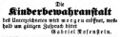 Zeitungsanzeige von Gabriel Rosenstein bezügl. seiner Kinderbewahranstalt, Oktober 1853