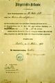 Bürgerrechts Urkunde der Gemeinde Stadeln für Maurermeister Konrad Hofmann, Vater von [[Rudolf Hofmann]] am 25.10.1910 durch Bürgermeister Ulrich