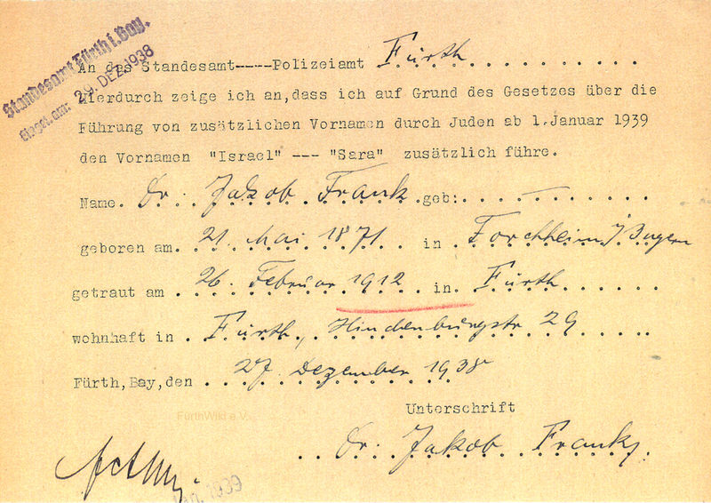Datei:NS Namenszusatz Jakob Frank 1938.jpg
