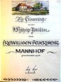 Titelseite Festschrift zur 75 Jahr Feier der FFW Mannhof am 09. November <a class="mw-selflink selflink">1974</a>
