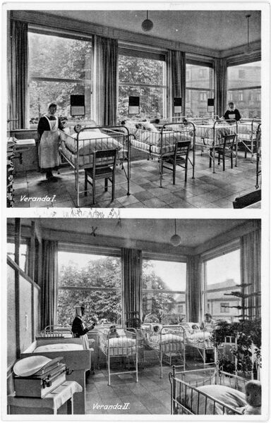 Datei:AK Kinderspital Theresienstraße Veranda gel 28 Juni 1944.jpg