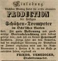 Zeitungsanzeige für eine musikalische Veranstaltung samt Feuerwerk im <!--LINK'" 0:28-->, Mai 1845