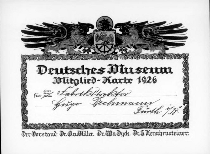 Datei:Mitgliedskarte Deutsches Museum, Bechmann,1926.png