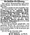 Geschäftseröffnung von A. C. Schmelz, Oktober 1852
