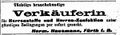 Anzeige Hermann Hausmann im "Frankfurter Israelitischen Familienblatt" vom 18. August 1921 <span class="smw-highlighter" data-type="8" data-state="inline" data-title="Hinweis" title="Urheber: Frankfurter Israelitisches FamilienblattErstellungsdatum: 18. August 1921Lizenz: cc-by-sa-3.0"><span class="smwtticon note"></span><span class="smwttcontent">Urheber: Frankfurter Israelitisches Familienblatt<br>Erstellungsdatum: <!--LINK'" 0:11--> <!--LINK'" 0:12--><br>Lizenz: cc-by-sa-3.0</span></span>