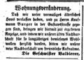Wohnungsveränderung Balbierer Schwestern, Fürther Tagblatt vom 6.2.1856