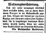 Wohnungsveränderung Geschwister Balbierer, Ftgbl. 06.02.1856.jpg