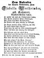 Andenken an Isabella Wertheimber, Januar 1852
