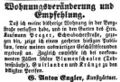 Zeitungsanzeige des Kunstgärtners Anton Engler, Februar 1853