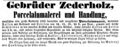 Werbeanzeige der Gebr. Zederholz, April 1853