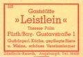 Zündholzschachtel-Etikett der ehemaligen Gaststätte Leistlein, um 1965