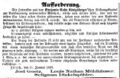 Aufruf der Benjamin-Cohn-Königsberger-Aussteuerungs-Stiftung, Fürther Tagblatt 23.1. 1863