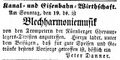 Werbeanzeige für die "Kanal- und Eisenbahn-Wirthschaft", März 1854