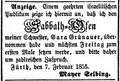 Matzenbeck Selbing übernimmt von Grünauer; Fürther Tagblatt 8. Feb. 1855
