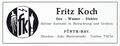 Werbeanzeige der Fa. Fritz Koch an der Ecke zur [[Marienstraße]], März 1959