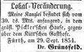 Zeitungsnotiz von Dr. Grünsfeld, September 1854