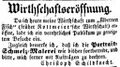 Zeitungsannonce des Malers <a class="mw-selflink selflink">Christoph Schildknecht</a>, dass er eine Wirtschaft eröffnet, November 1851