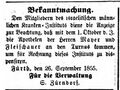 Bekanntmachung Kranken-Institut, Fürther Tagblatt 29. September 1855 <span class="smw-highlighter" data-type="8" data-state="inline" data-title="Hinweis" title="Urheber: Fürther TagblattErstellungsdatum: 29. September 1855Lizenz: cc-by-sa-3.0"><span class="smwtticon note"></span><span class="smwttcontent">Urheber: <!--LINK'" 0:56--><br>Erstellungsdatum: <!--LINK'" 0:57--> <!--LINK'" 0:58--><br>Lizenz: cc-by-sa-3.0</span></span>