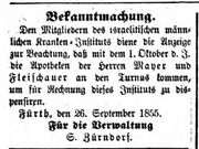 Kranken-Institut, Fürther Tagblatt 29. September 1855.jpg