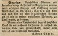 Zeitungsanzeige des neuen Wirts im <a class="mw-selflink selflink">Weißengarten</a>, August 1850