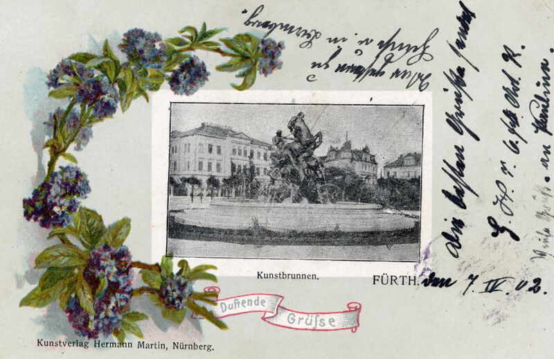 Datei:AK Kunstbrunnen mit Blumen gel 8 April 1902.jpg