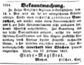 Bekanntmachung über die Ausschreibung der Fürther Bauratsstelle, Neue Münchener Zeitung vom 27. Februar 1857