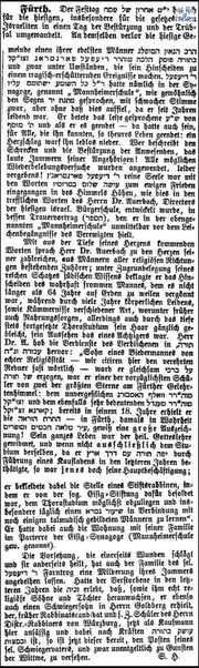 Nekrolog Rabbi Farntrog Der Israelit 6 Mai 1868..png