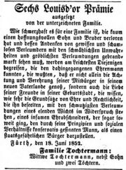 Tochtermann Beschwerde, Fürther Tagblatt 20. Juni 1852.jpg