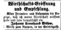 Eröffnung Wirtschaft "Zum Rappen", Böhm, Fürther Tagblatt 13. Oktober 1863