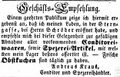 Werbeannonce des Konditors A. Kraus in der damaligen , August 1851