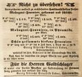 Werbeanzeige des Schreinermeisters , August 1842