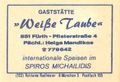Zündholzschachtel-Etikett der ehemaligen Gaststätte Weiße Taube, um 1965