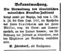 Bekanntmachung Kranken-Institut, Fürther Tagblatt 30. September 1856