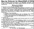 Schulanmeldung kgl. Gewerbeschule, Fürther Abendblatt 14.9.1865